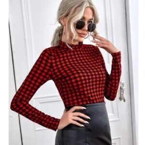 Bar III Sheer Plaid Tie-Back Mock Neck Top – Size Small